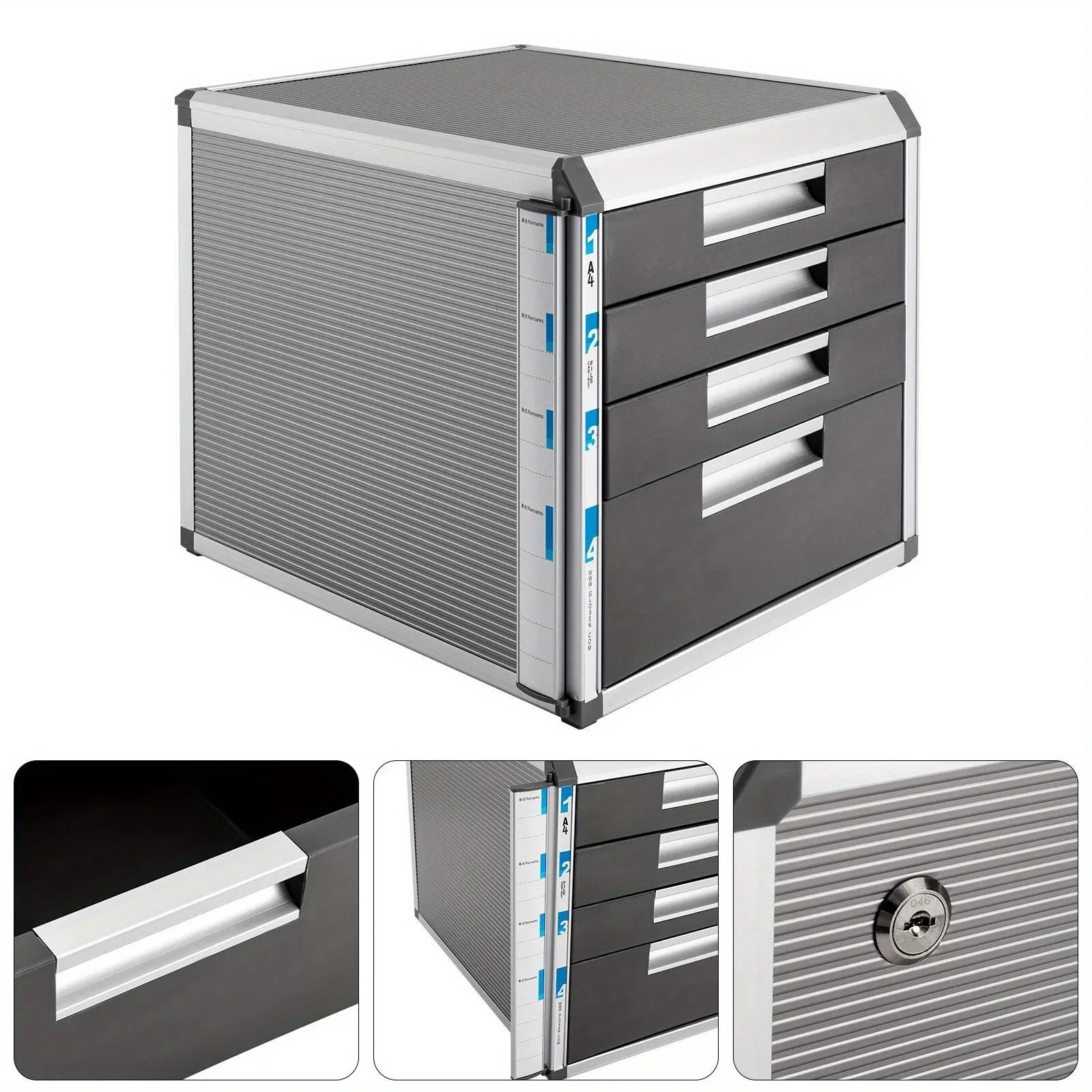 

4-Drawer Lockable Desktop Organizer - Secure Storage Cabinet for Home Office Essentials