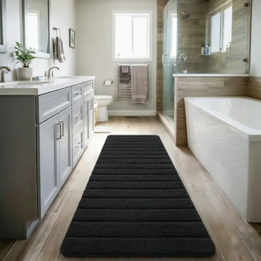 Long Bathroom Rugs Runner, Bath Mat Non Slip, Absorbent Luxury Soft Cozy, Microfiber Carpet for Shower Entryway, Quick Dry