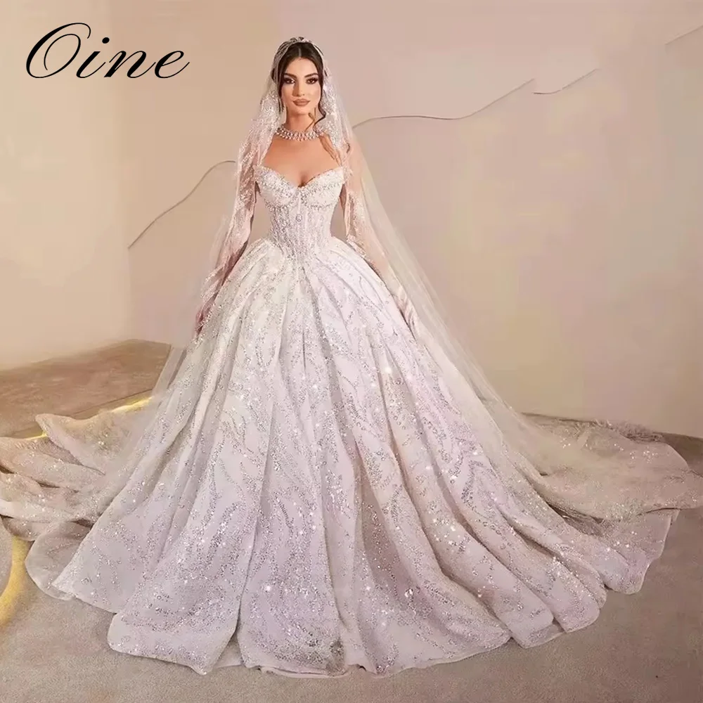 Oine Luxury Sweetheart Neck A-Line Wedding Dress Sleeveless Crystals Bridal Gowns Customized Robe De Mariage Vestidos De Novia
