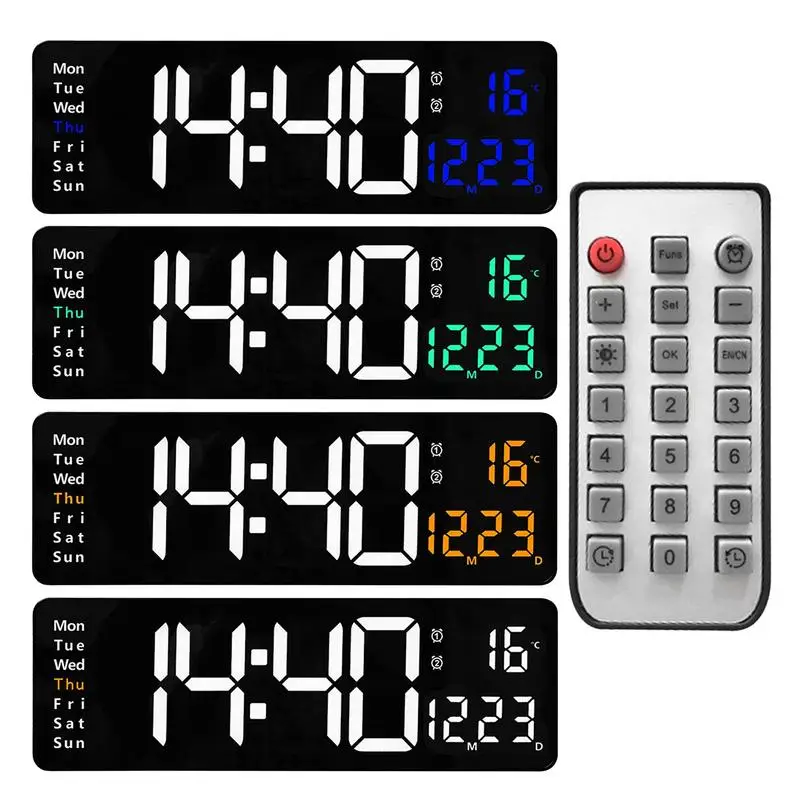 

LED Digital Wall Clock Wall Mounted Remote Control Date Week Display Timer Electronic Dual Alarms Luminous LED Clock For Home