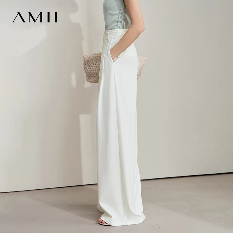 AMII Minimalist Summer Pants for Women 2025 Solid Loose High Waist Casual Trousers Lady New Fashion Straight Pants 12542040