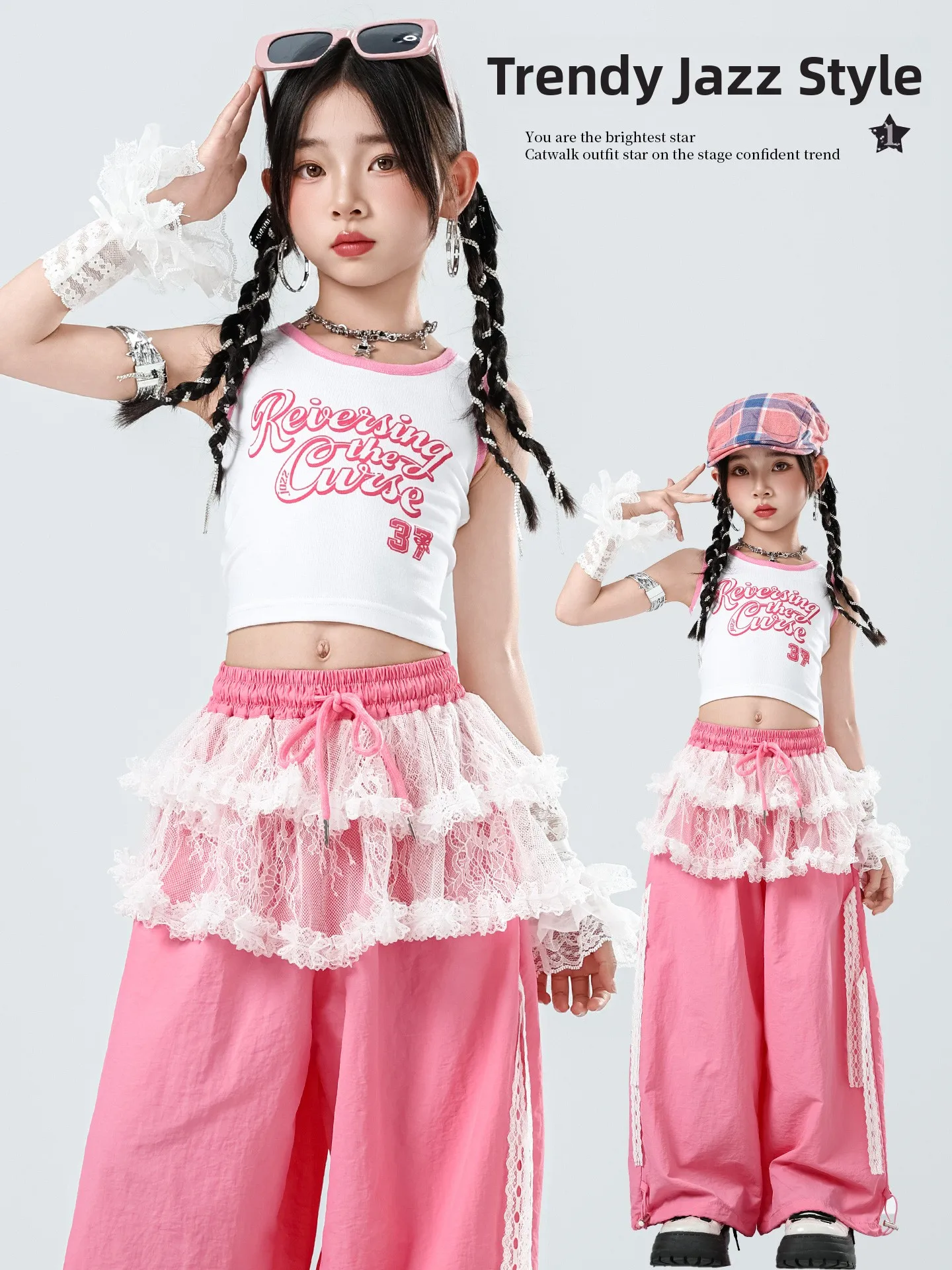 Girls' Jazz Dance Performance Outfit Fashionable Streetwear Crop Top Model Walk Show Summer Clothes Healthy Fabric