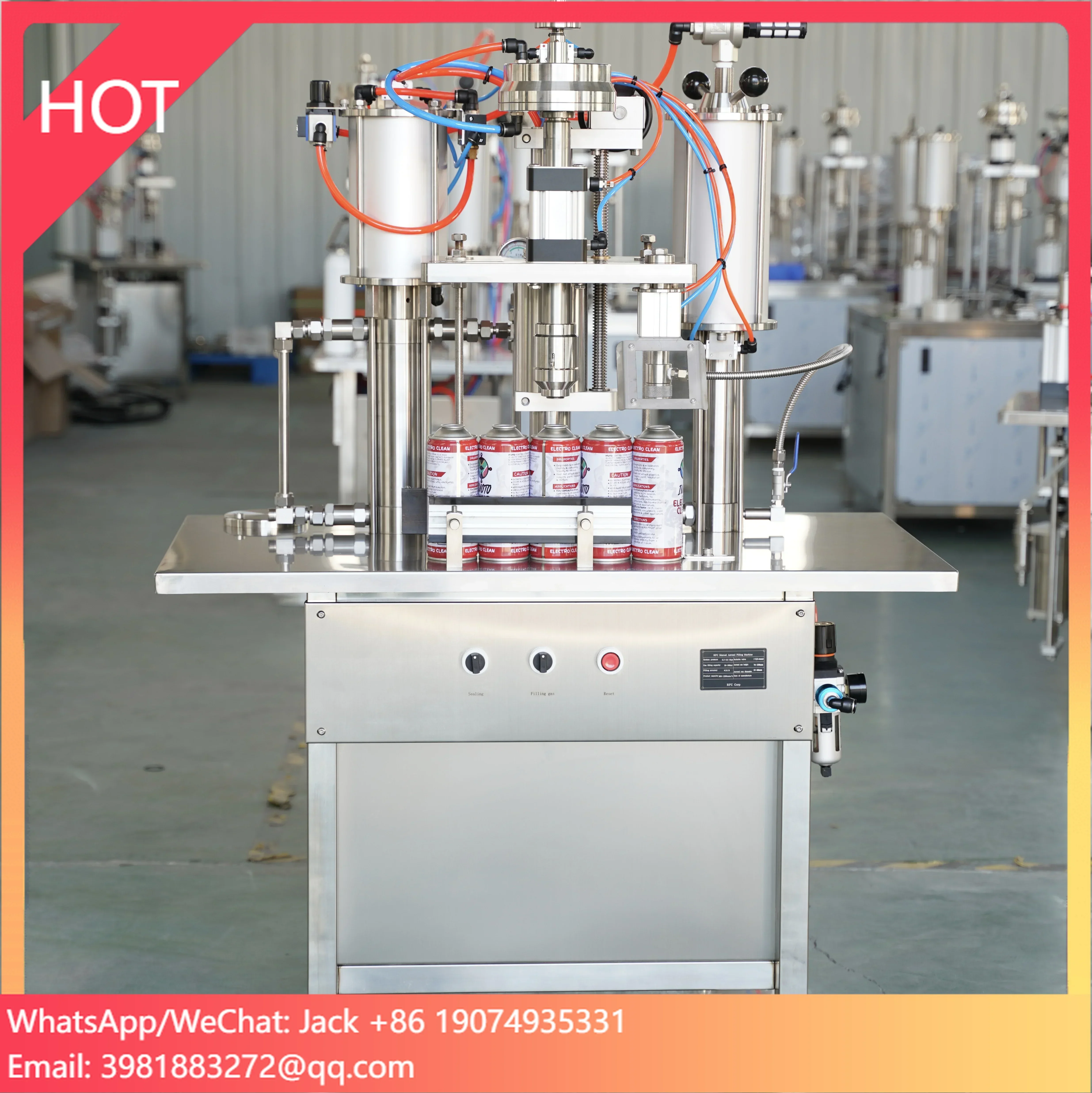 Máquina llenadora de latas de aerosol con aire comprimido como propulsor