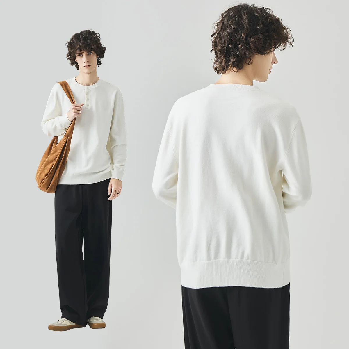 Heren herfsttrui half open henley-kraag minimalistische casual binnenkleding gebreide top