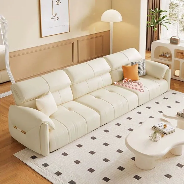 Cream style Italian minimalist leather first layer leather modern small apartment simple light luxury cat scratching leather