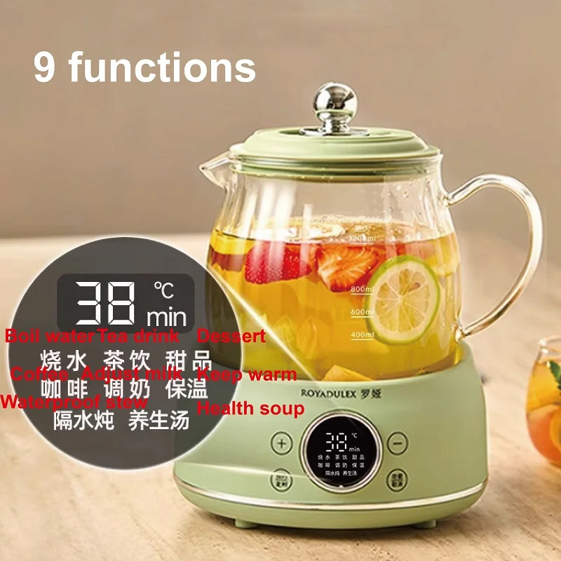 1.2L وعاء الصحة الذكية التحكم في درجة الحرارة الزجاج إبريق شاي بالأعشاب المزهرة المنزل غلاية كهربائية العزل التلقائي الحلوى الحساء يغلي وعاء