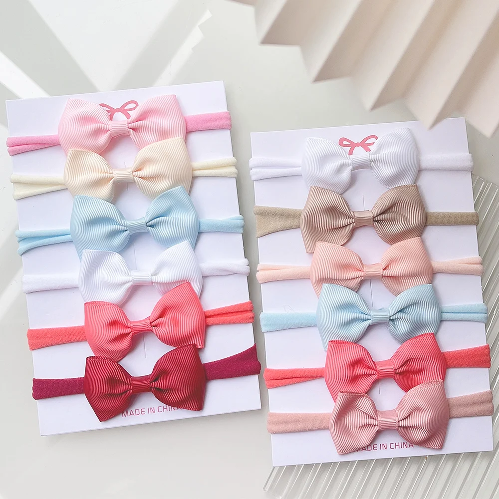 6Pcs/Set Grograin Ribbon Headwear Elastic Hair Bands For Baby Girls Solid Color Bowknot Headband Infant Kids Hair Accessories