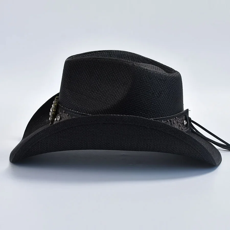 Vintage Straw Cowboy Hat for Men's Women's Summer Beach Sun Hat Gentleman Lady Cowgirl Jazz Hat Sombrero Hombre image 4