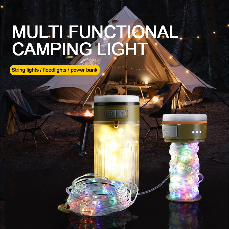 New Outdoor With Color Lighting Tent Light Portable Retractable Light String Atmosphere Light Camping Light String Rollable