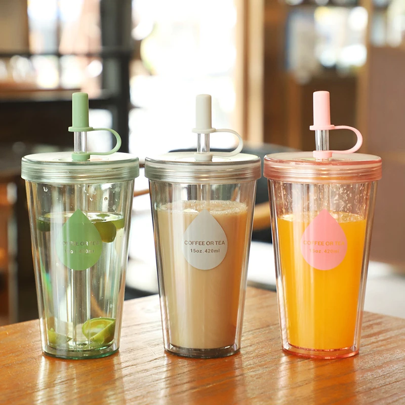 1PC Reusable 520mL Straw Water Bottle Large Capacity Plastic Water Cup Portable Drink Bottle For School Supplies Camping