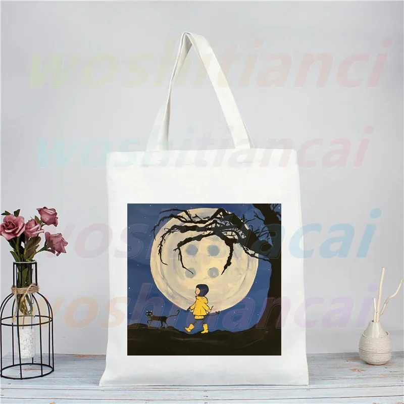 Coraline Girls Cartoon 90s Shopping Bag Eco Canvas Shopper Bolsas De Tela Bag Shoping Reusable Sacolas