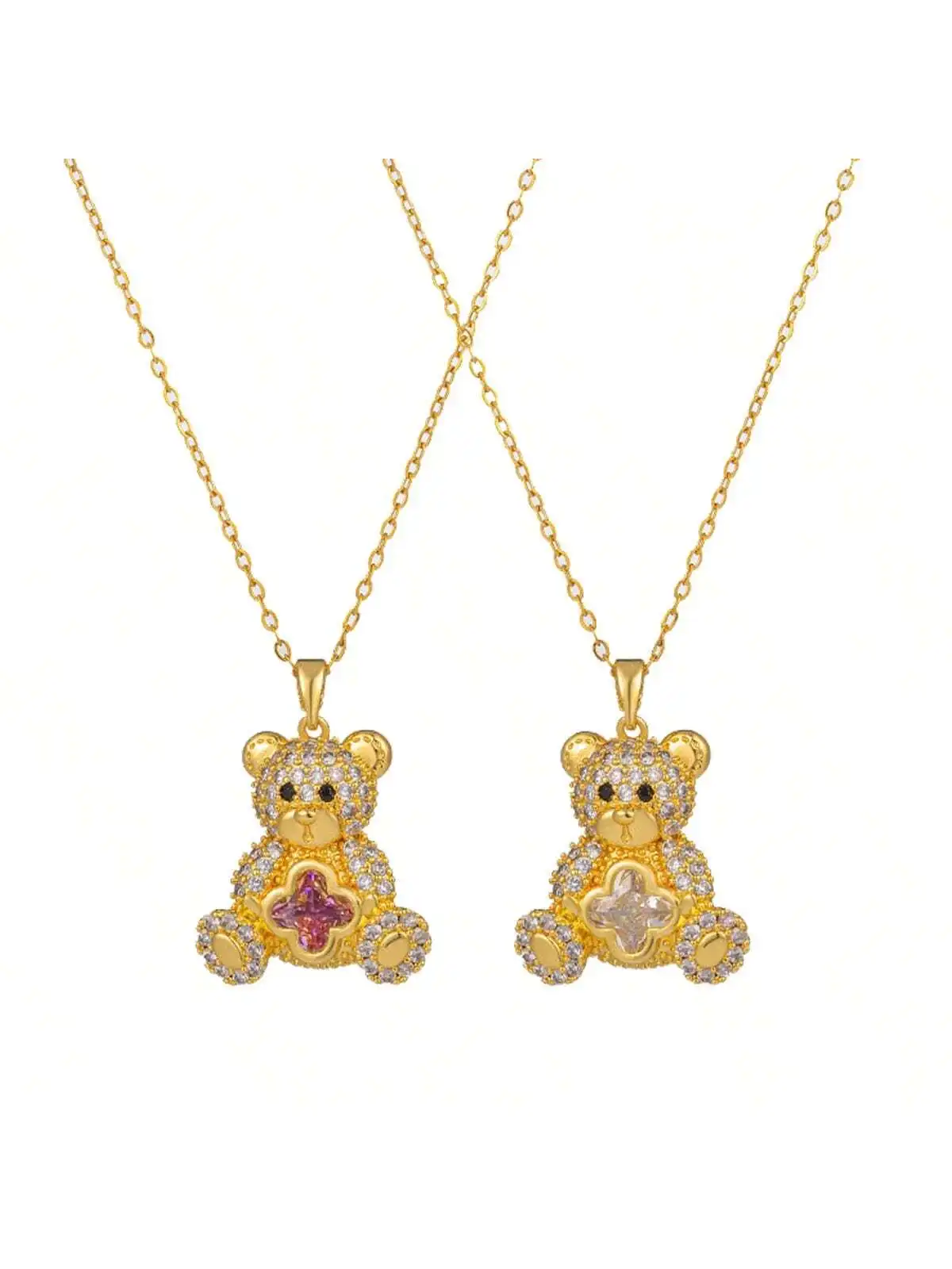 Women's Cute Little Bear Necklace with Clover Zircon Pendant High-End Jewelry Accessory for Fashionable Wardrobe
