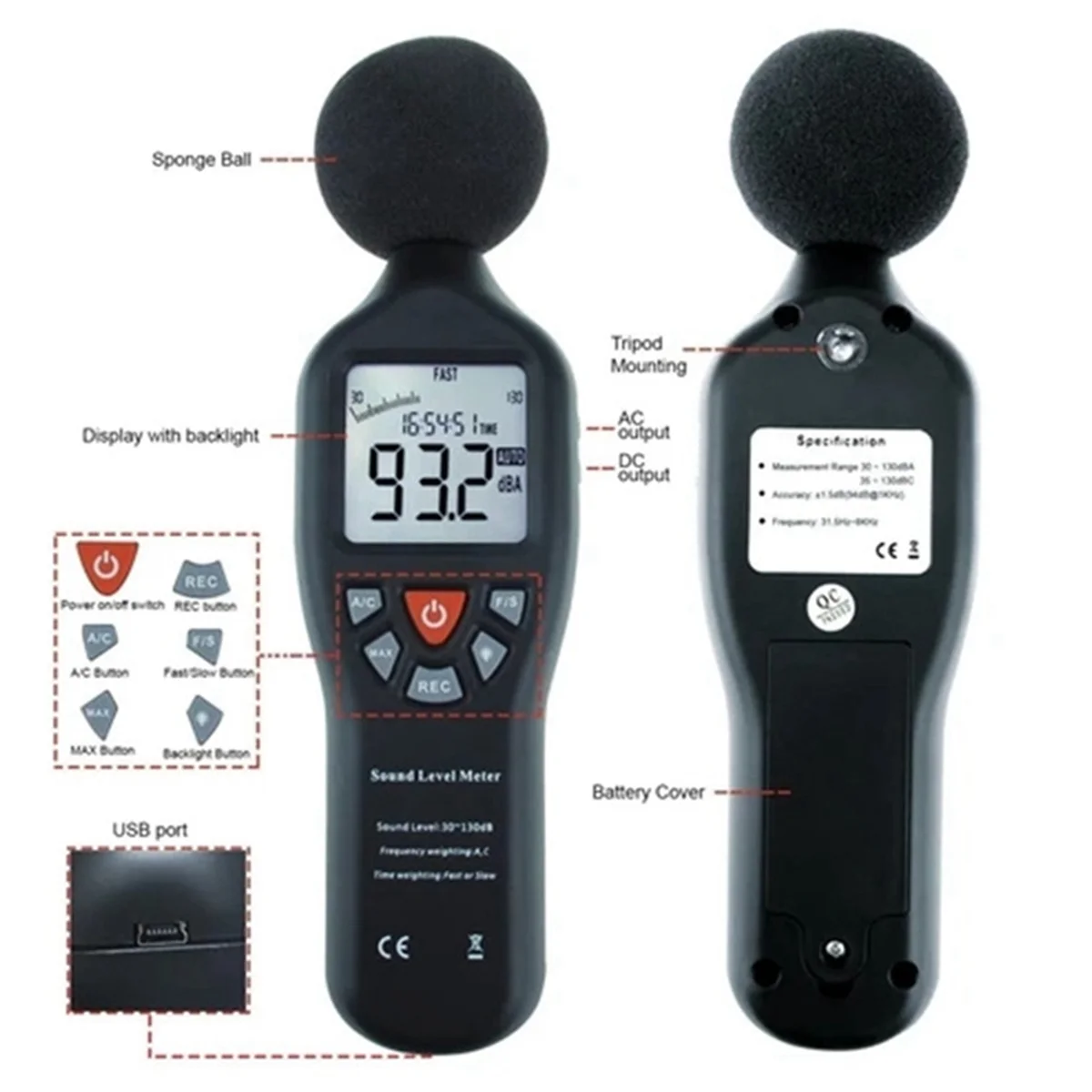 High-Precision Noise Sensor Decibel Meter, Noise Meter Noise Meter, Noise Recorder Measuring 30-130DB USB Recording