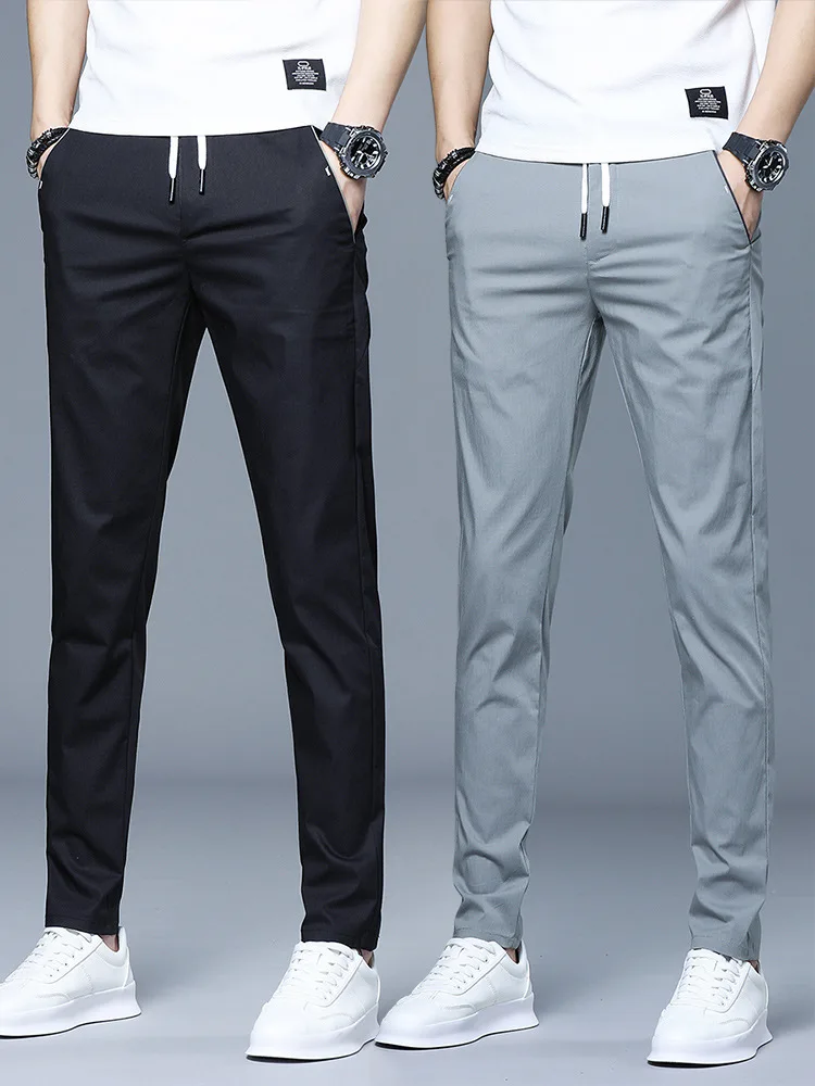 

Мужские летние тонкие брюки прямого кроя из эластичного ледяного шелка, повседневные, модные, в корейском стиле