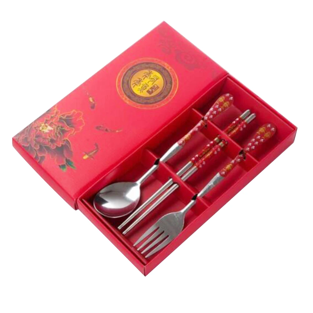 

3pcs Stainless Steel Cutlery Set Portable Spoon Fork Chopsticks Eco-Friendly Reusable Travel Flatware Compact Washable Case