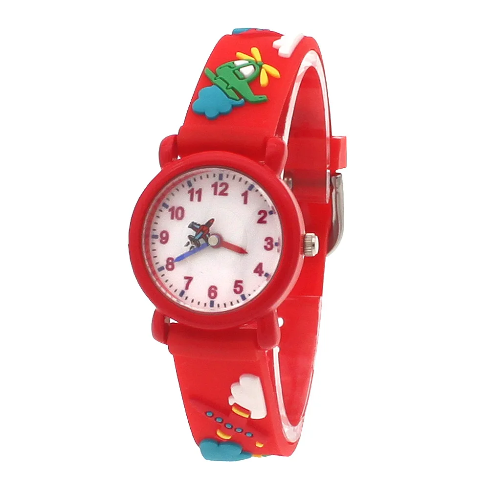 Relojes de cuarzo de dibujos animados para niños y niñas, pulsera deportiva con correa en 3D, regalos de cumpleaños, manos de avión