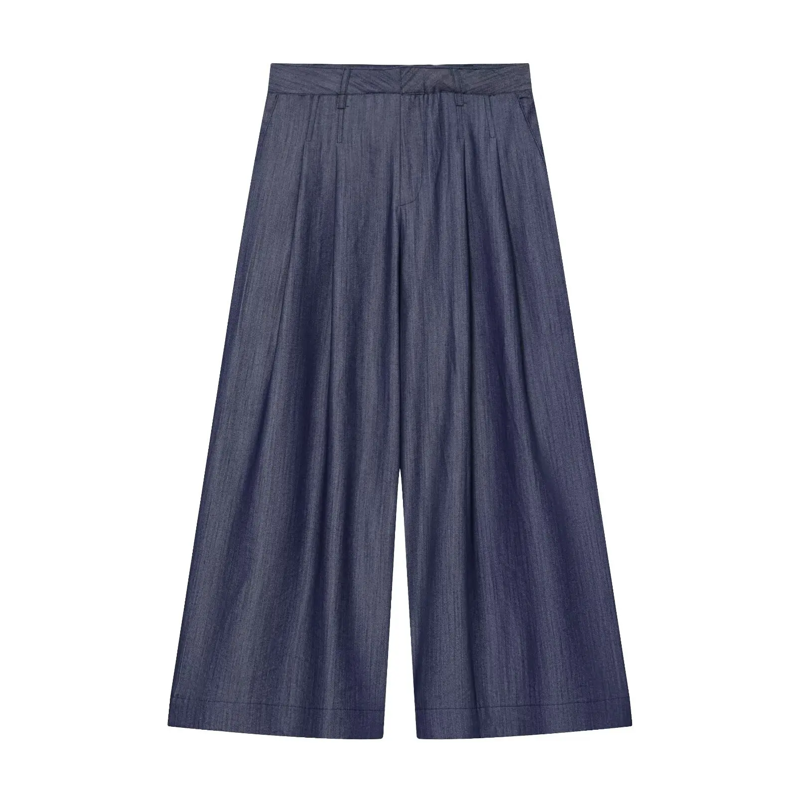 Withered 2026 Fashionable European And American Style New Pleated Wide Leg Pants Retro High Waisted Zipper Style Pocket Pants