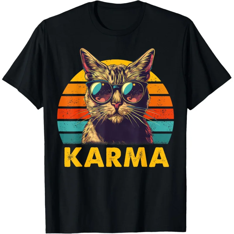 Vintage cat music gifts for teens girls kids Women Men karma T-shirt