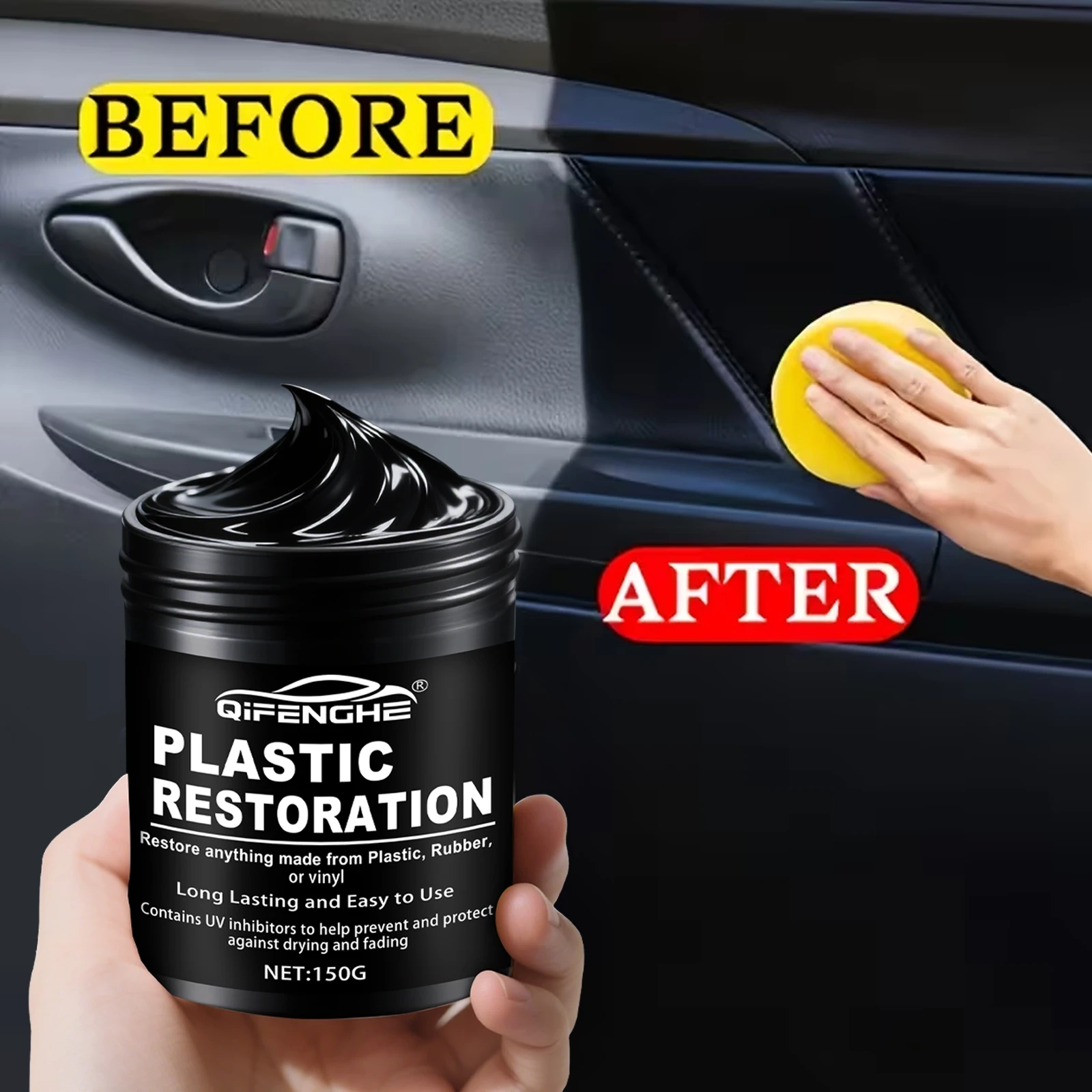 Car Plastic Restorer Polish Paste 150g - Tire, Interior & Bumper Shine & Protection, Long-Lasting Gloss, Automotive Plastic Care image 2