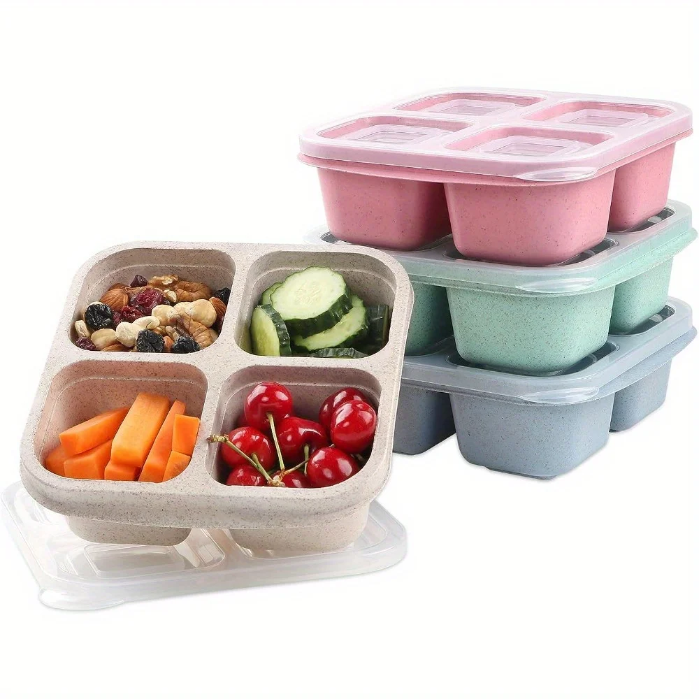 4-grid Snack Containers, Portable Bento Box, Reusable Meal Prep Lunch Box For Kitchen School Work Travel Camping