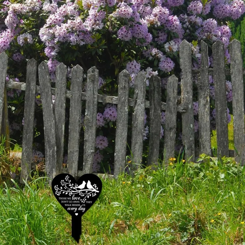 Estaca de jardim em formato de coração, ramo de pássaro, placa memorial de lembrança para cemitério, acrílico, à prova d'água, simpatia, estacas de jardim