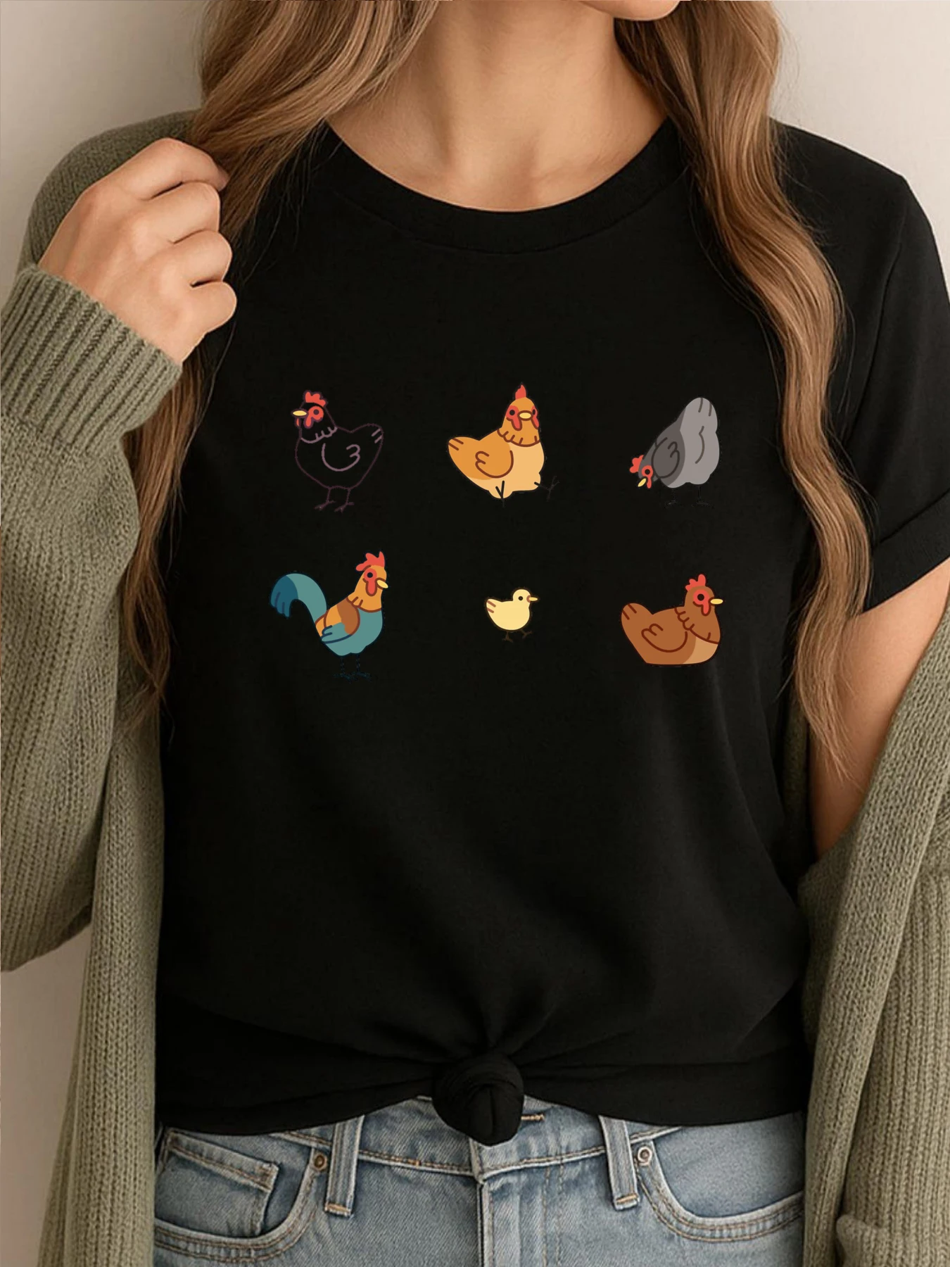 تي شيرت فارغ للدجاج 100% قطن قابل للتنفس تي شيرت جرافيك تي شيرت رجالي ملابس مطبوعة ترفيهية فكرة هدية