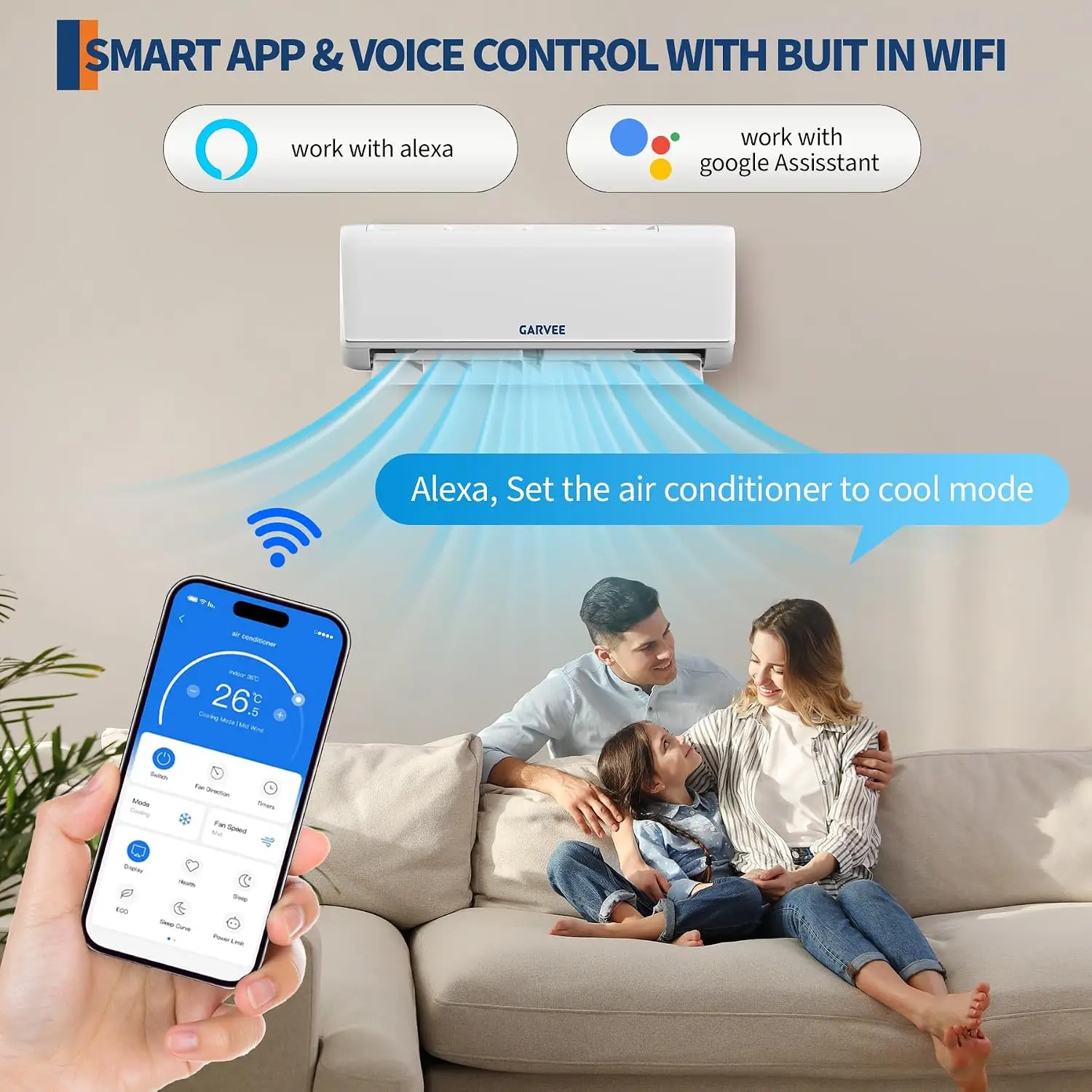 24000 BTU 19 SEER2 Ductless Mini Split AC & Heat Pump, 208-230V Energy Efficient Buit in WiFi, Compatible with Alexa,, Custom