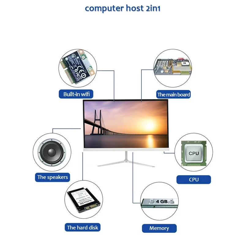 24 inch 1K all-in-one computer (Core 5095, RAM 8/16GB, SSD 128/256/512/1024GB, Windows 11 Pro), white, English keyboard