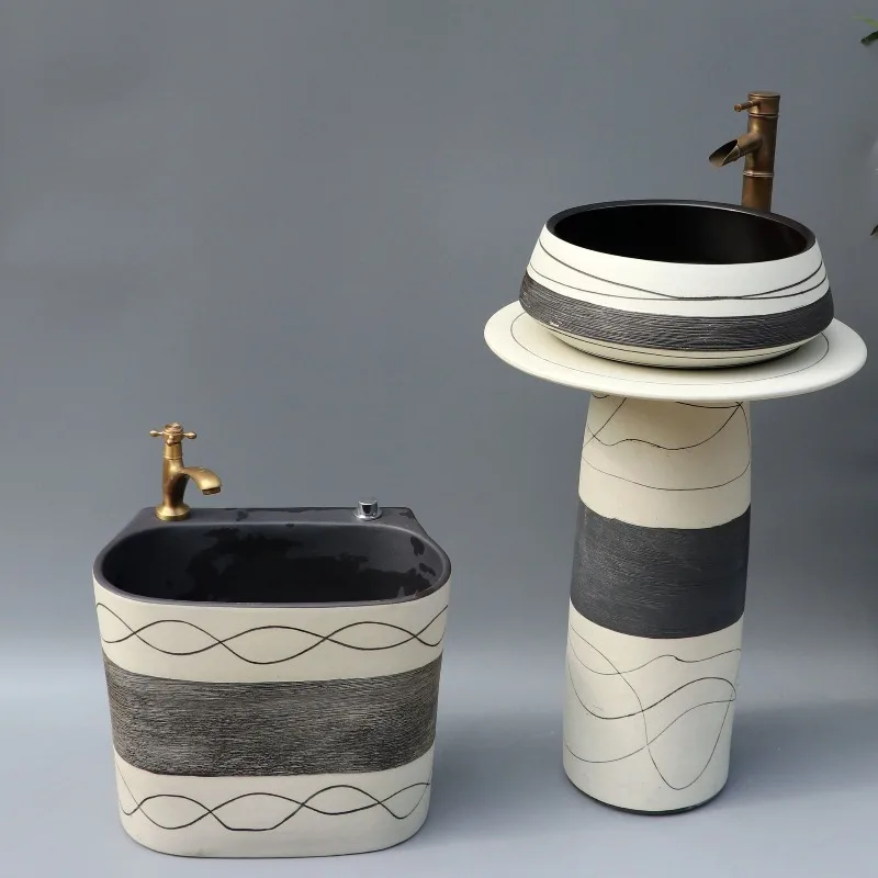 Wholesale mini small apartment column basin floor ceramic washbasin hotel bathroom Jingdezhen ceramic washbasin