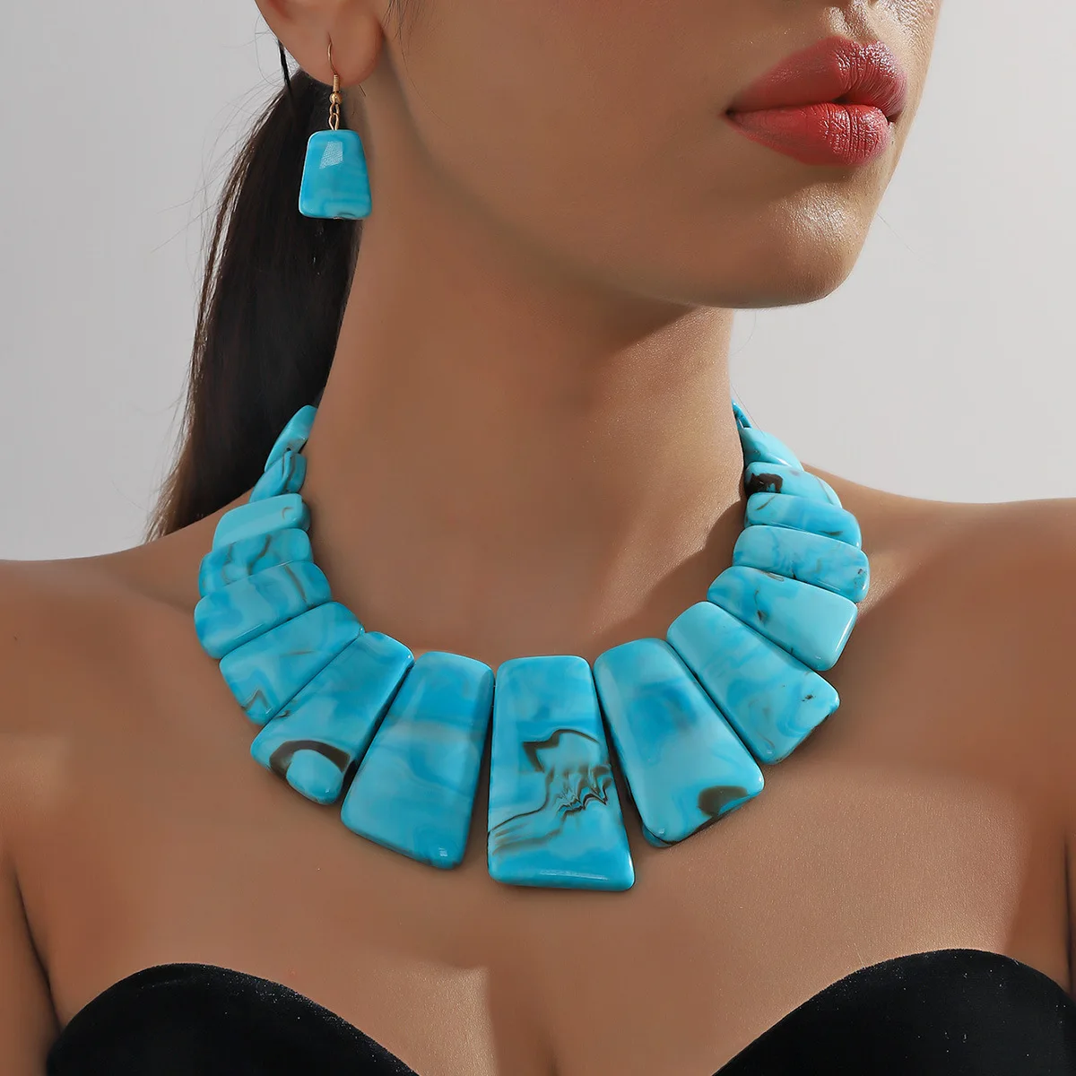

Bohemian Exaggerated Collarbone Necklace Earrings Set Women's Party Accessories