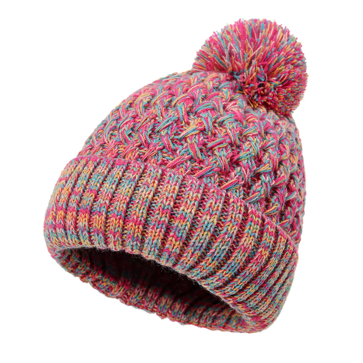 Women's Knitted Hat Autumn/Winter Wool Ball Colorful Knitted Hat Adult Warm Hoodie Hats for Women  Beanie Boos Bucket Hat