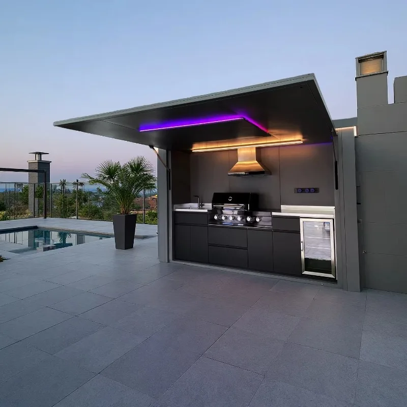 Garden kitchen with modular cabinets and barbecue island outdoor kitchen cabinets