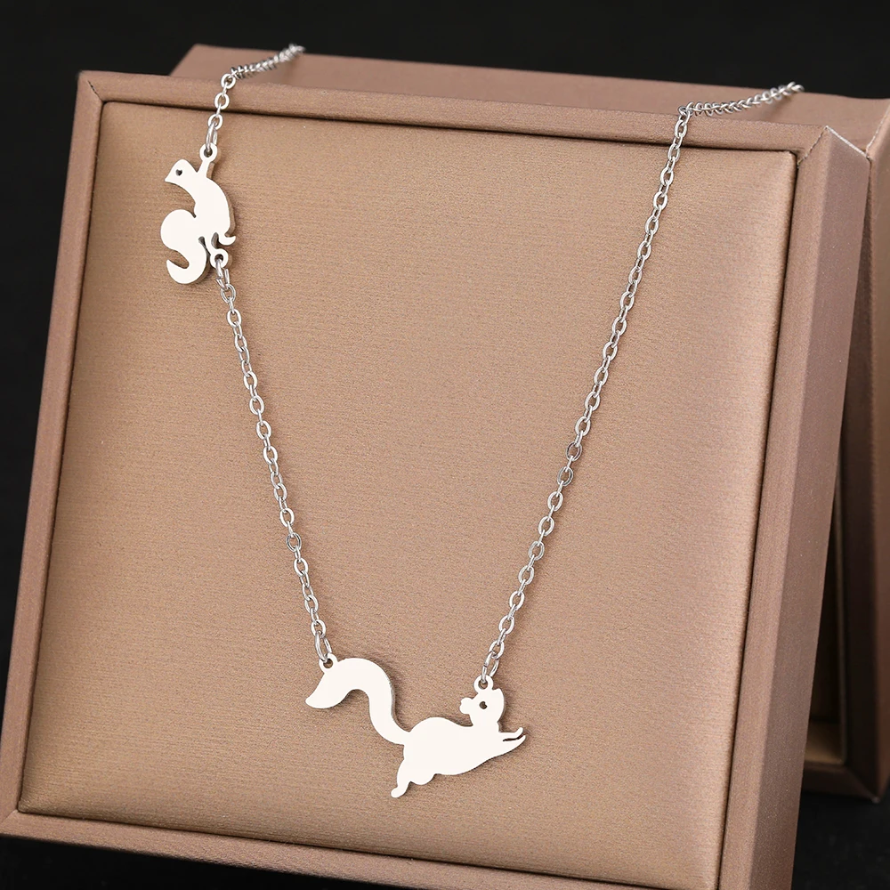 Stainless Steel Necklaces Anime Cute Cartoon Squirrel Pendants Children Chain Choker Fashion Necklace For Women Jewelry Gifts