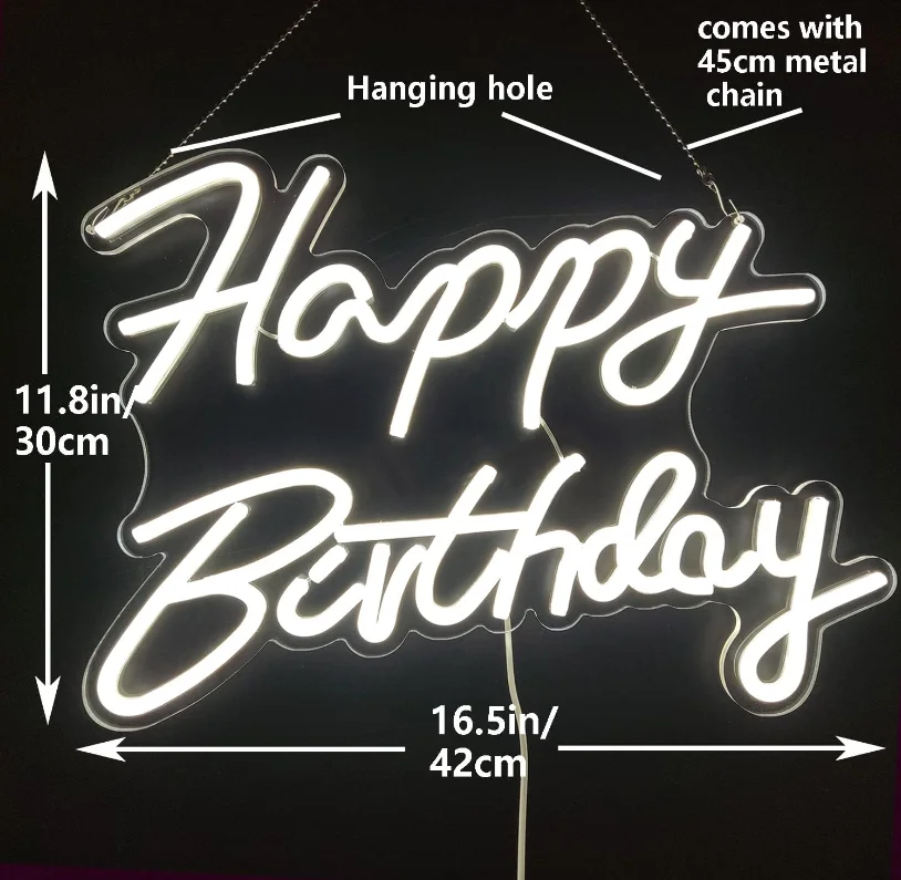 Imagem -04 - Happy Birthday Neon Sign Led Light Dimmable Luz Branca Quente Backdrop Decoração de Festa de Aniversário 5v Usb 24 Pcs