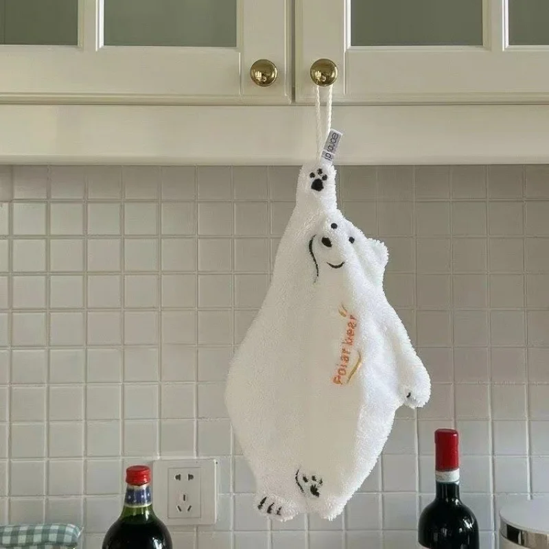 Polar Bear Hand Wiping Towel Super Absorbent Hanging Kitchen Towel Coral Design Thick Cartoon Hand Towel