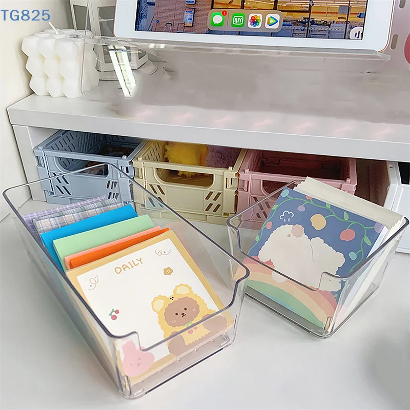 【AN】【SA】Acrylic Storage Box Transparent Desktop Organizer Large Capacity Stickers Box  Desktop Stationery Storage Box