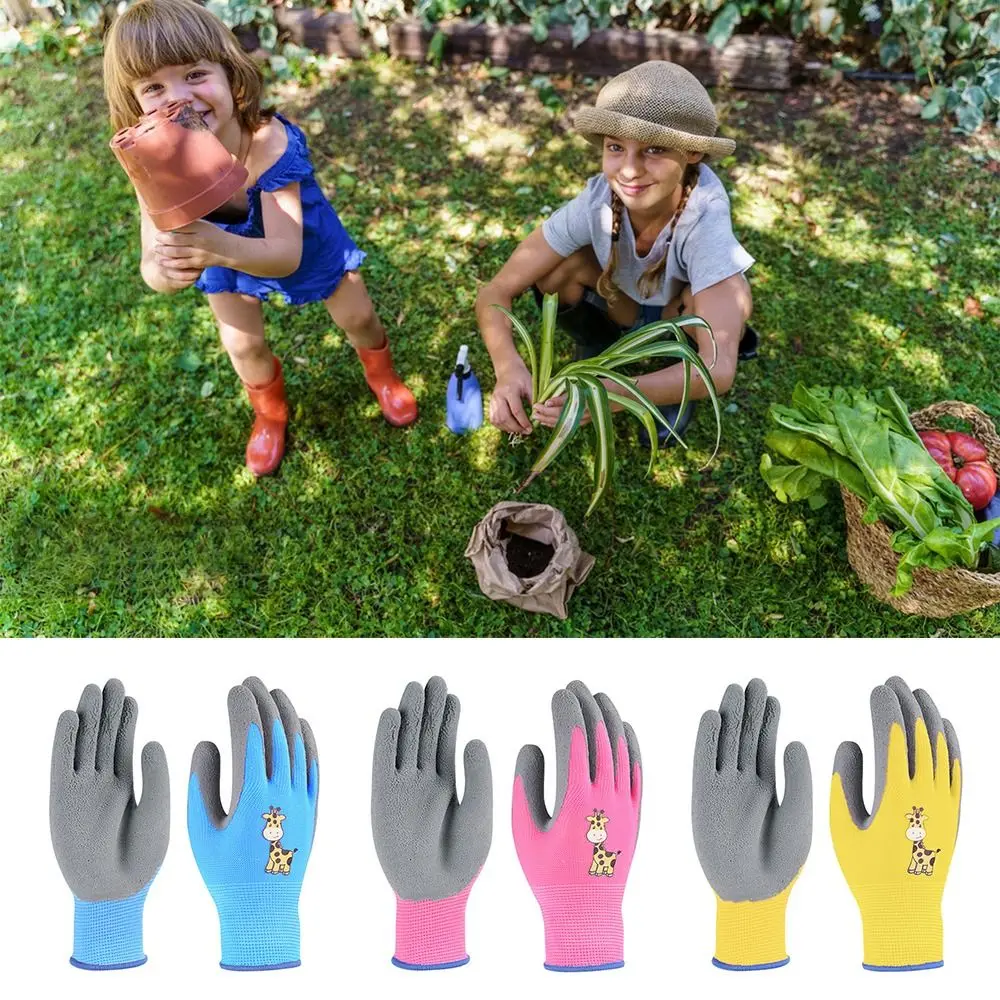 قفازات عمل للأطفال باللون الوردي والأزرق والأصفر، قفازات أمان متعددة الأغراض للتخييم، قفازات سميكة مضادة للانزلاق للبستنة