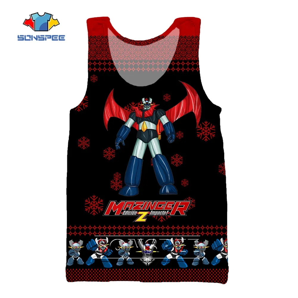 SONSPEE Summer 3D Printing Japanese Anime Mazinger Z Sleeveless Vest Men Women Oversize Robot Streetwear Fighting Cartoon Tops