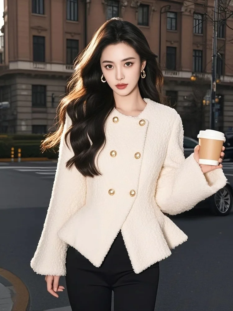 

Утягивающий белый жакет с эффектом похудения, новинка зимы 2026, корейская версия, повседневный стиль для офиса, модный, для полных женщин