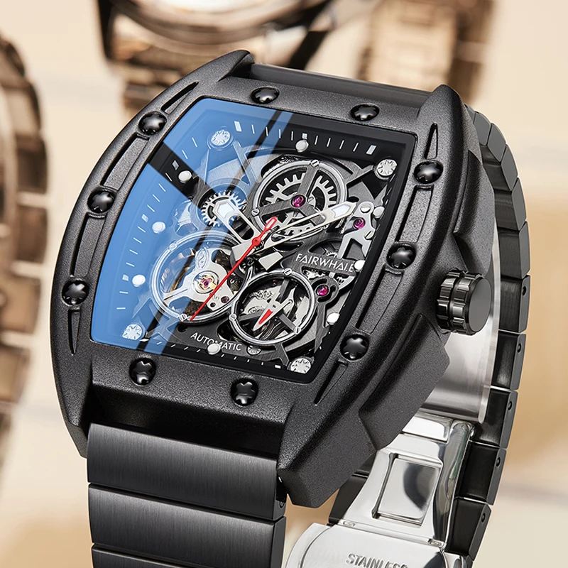 

Мужские часы Mark Fairwhale с автоматическим механизмом и турбийоном, механические часы для мужчин, наручные часы со скелетом из нержавеющей стали, мужские