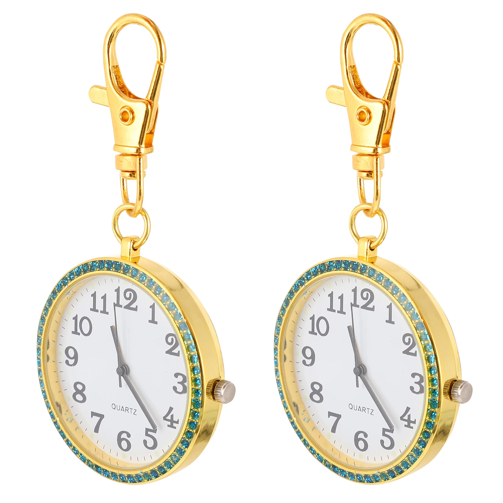 

2pcs Rhinestones Pocket Watch Clip On Keychain Keyring Unisex Portable Elegant Chic Gift For Birthday Wedding Anniversary