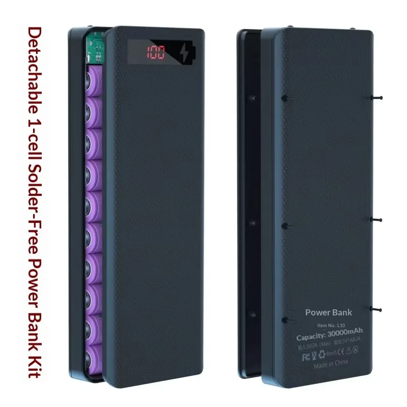 10-Bay 18650 Battery Holder DIY Power Bank Case with Digital Display, High-Capacity 5V USB Mobile Phone Charger Box for Camping