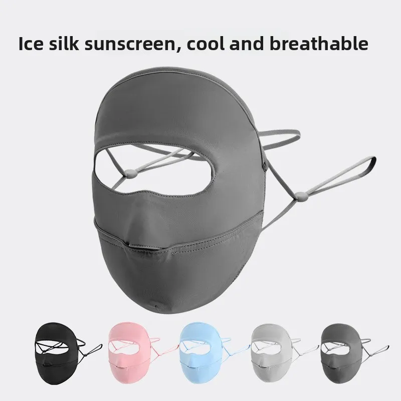 Womens Summer Nylon Ice Silk Breathable Sunscreen Face Mask with Eye Corner UV Protection and Cool Feeling for Outdoor Cycling
