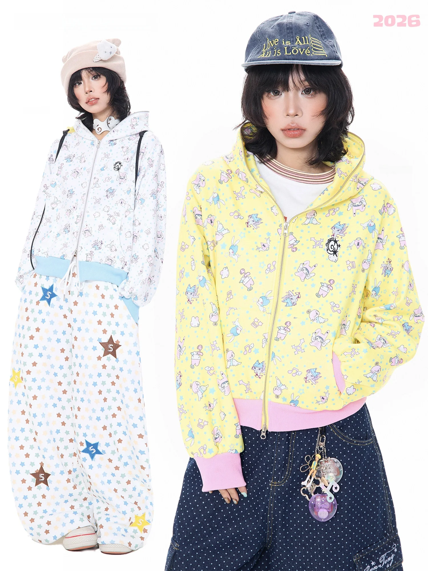 

Свободная женская толстовка на молнии с мультяшным принтом в виде кроличьих ушей, весенняя верхняя одежда, повседневная удобная толстовка в корейском стиле