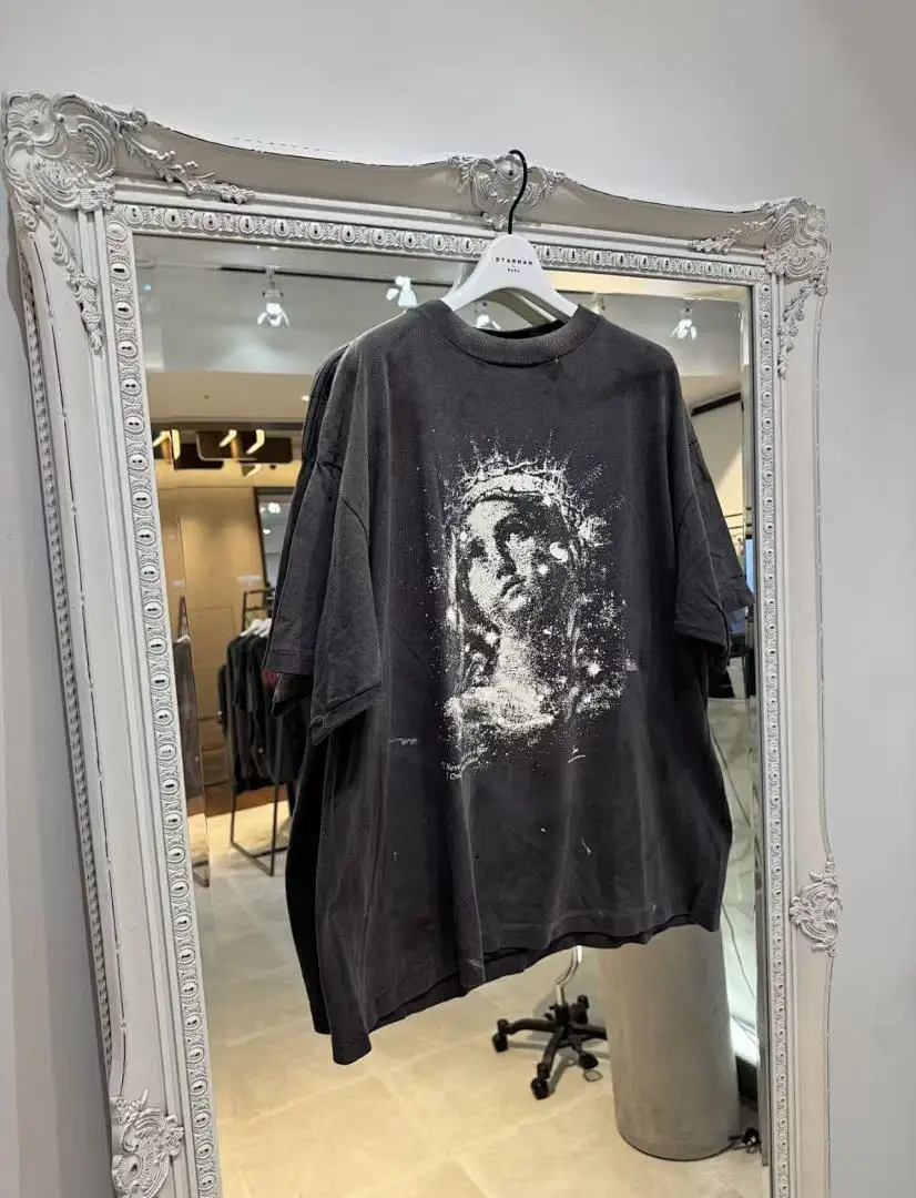 25FW Saint Lady Portrait Luminous Print Washed Vintage Women Men T shirts tees Hiphop Oversized Men Casual Cotton T shirt