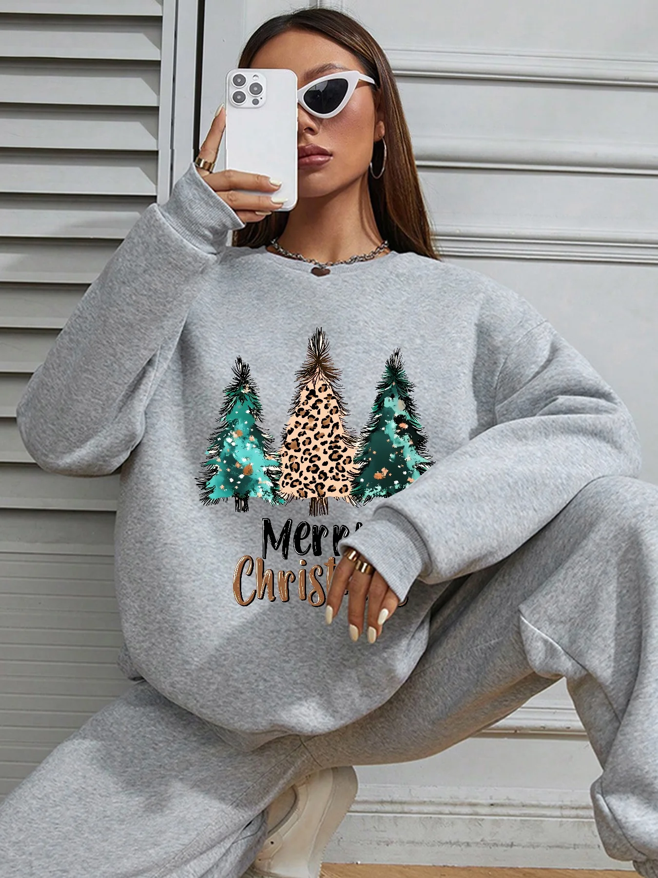 Sudaderas con capucha navideñas Y2K para mujer, jerséis informales con estampado de árbol, sudadera femenina de manga larga con cuello redondo, ropa de moda para invierno 2024