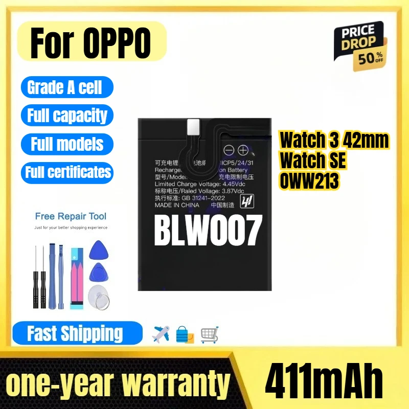 BLW007 for OPPO Watch 3 42mm/Watch SE/OWW213 Watch Battery 0 Cycle High Quality  Replacement Bateria Grade A Cell with Tools