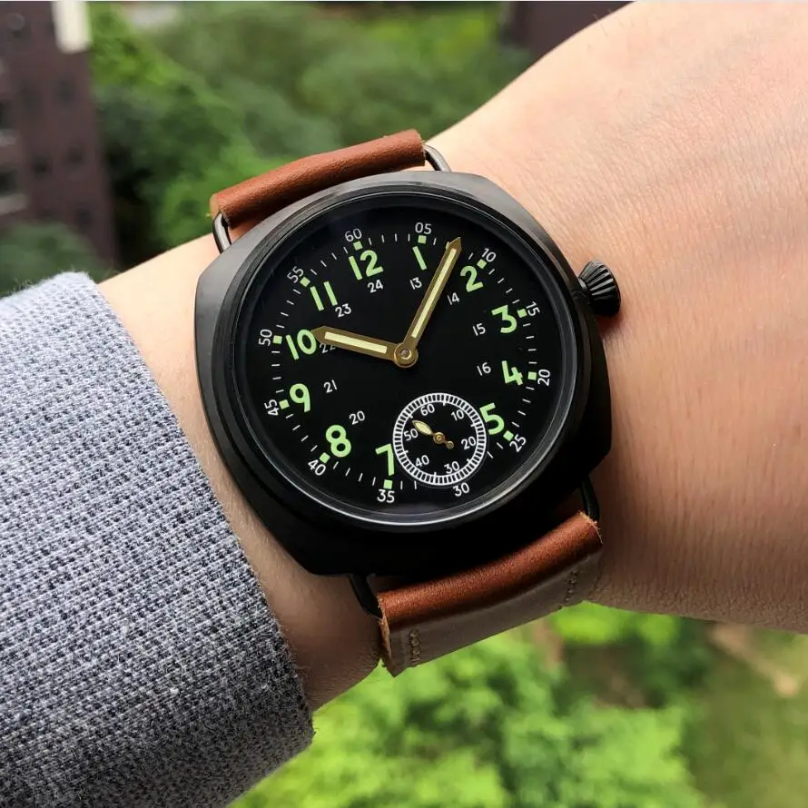 

Customized New 47mm No Logo Black Luminous Bial Asian 6498 17 Jewels Mechanical Movement PVD Case Pilot Men's Watch GR17-23