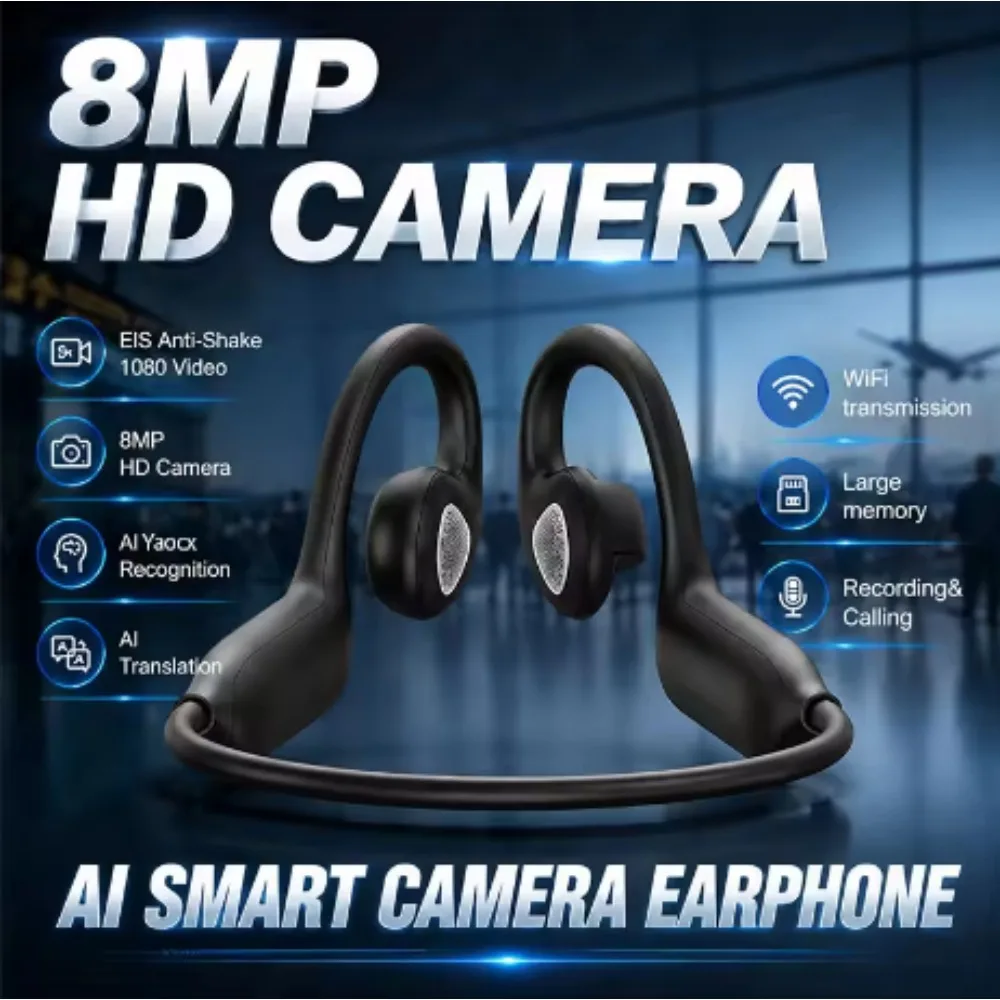 QCY Open‑Ear AI Camera Wireless Bluetooth Headphones 800W Pixel EIS Stabilization 1080P Video AI Recognition Translation Sport