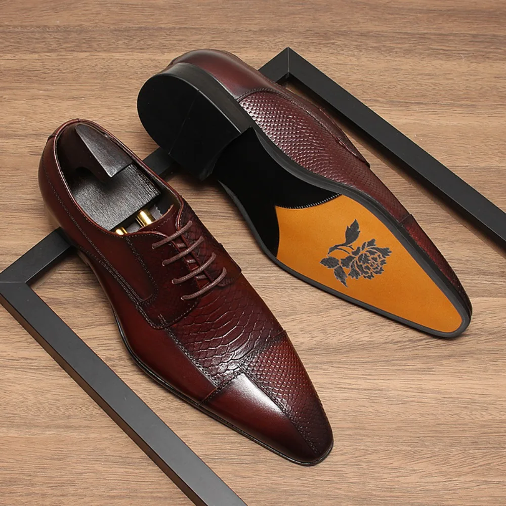 Classic Men Genuine Leather Dress Shoes Ltalian Big Size 37-45 Men Lace-up Oxfords Shoes Loafers Brand Man Business Casual Shoes